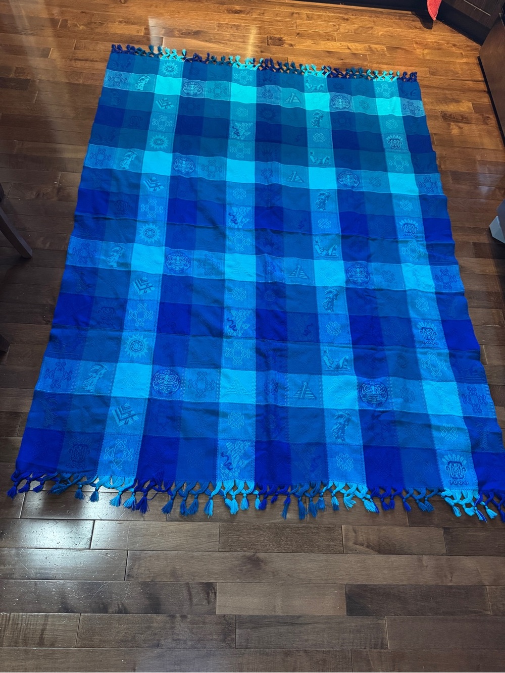 Checkered Table Cloth / Throw Blanket with Fringe Aztec